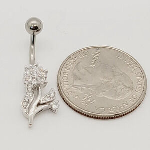 New Sterling Silver CZ Belly Button Navel Ring